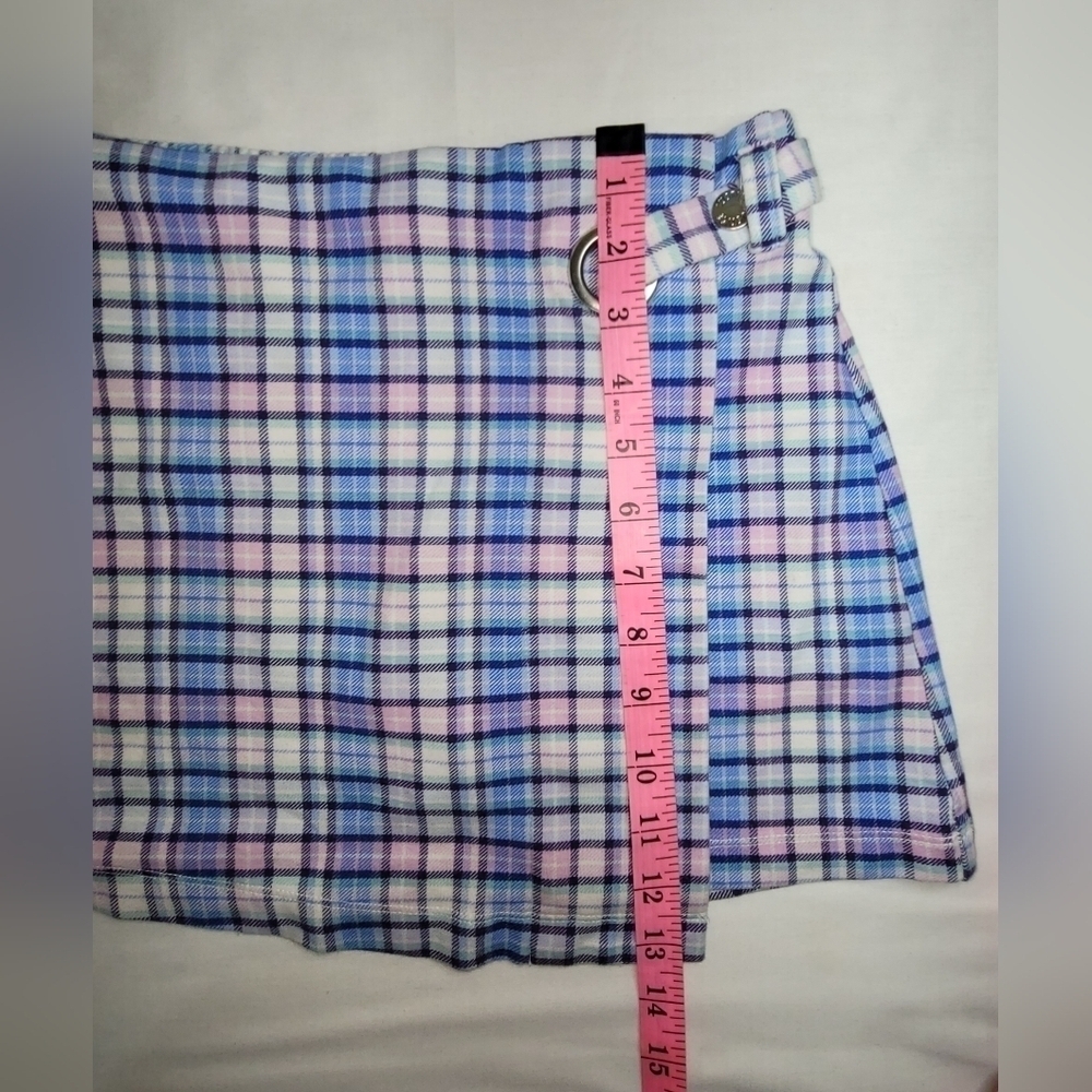 COPY - Justice Blue & Pink Plaid Pull On Mock Wrap Skort Girls Size 10 - Picture 11 of 13